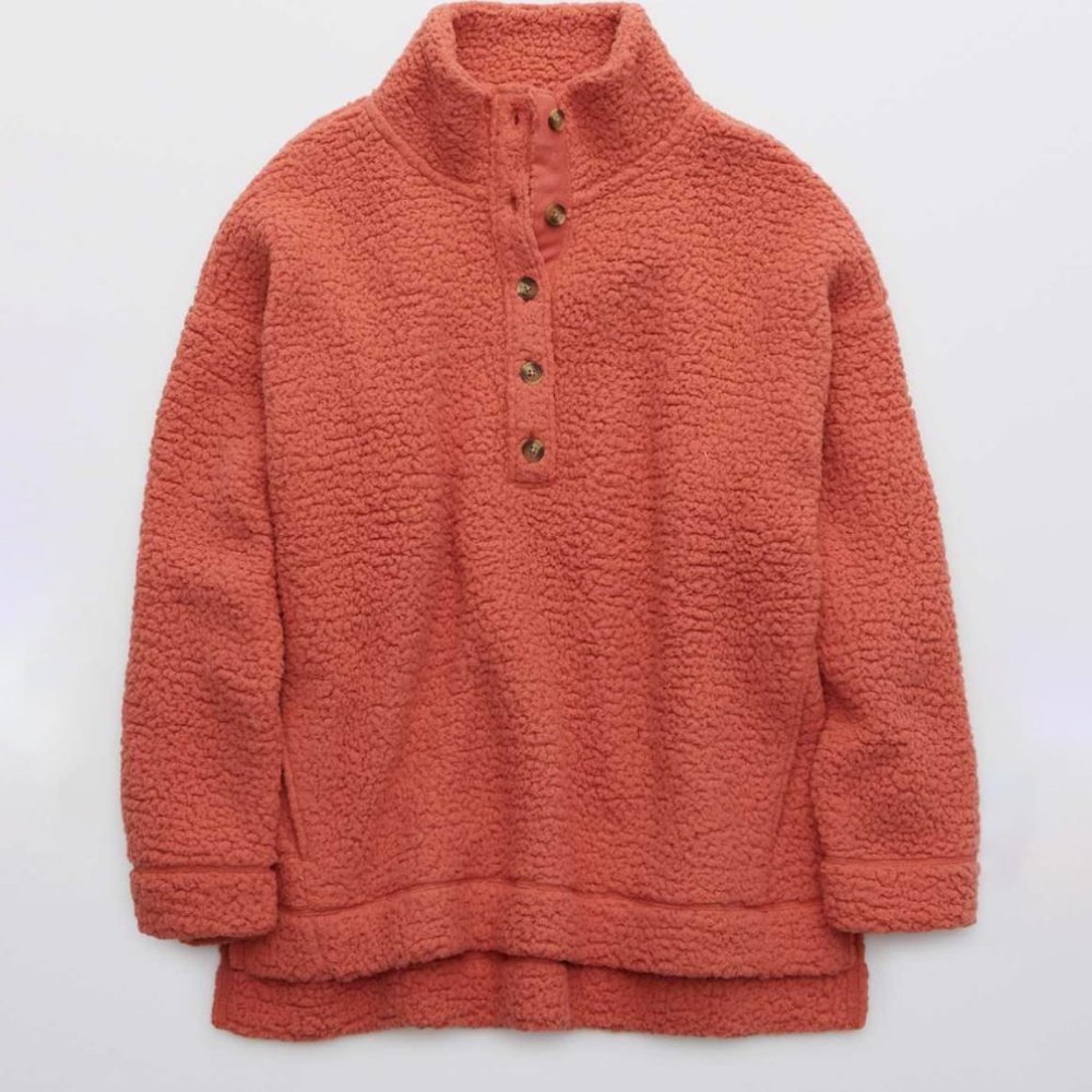 {aerie} oversized cloud Sherpa 3/4 button down sweater